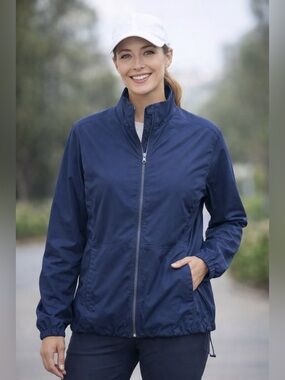 Greg Norman Women’s Full-Zip Golf Windbreaker Jacket Navy Blue Large